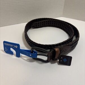 NWT Columbia Mens Tan Brown Braided Belt Size 30-32 Hand Laced Leather Trim 37in